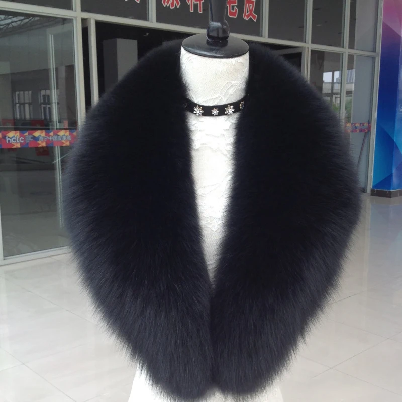 Natural Black Real Fox Fur collar Luxury Winter Womens Fox Fur Scarf Fashion Warm Collar Soft Shawl For Female Fur Scarves