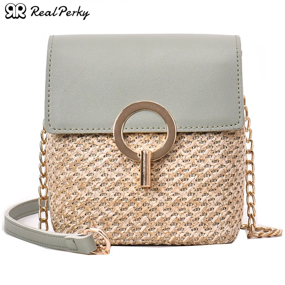 

REALPERKY Small Straw Bucket Bags For Women Summer Shoulder Crossbody Bags Female Travel Purses Handbags Ladies Messenger Bag