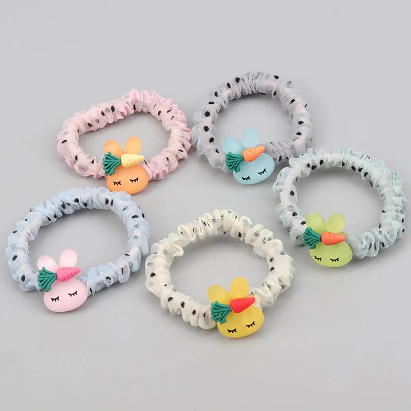 

Rainbow Bunny Children'S Hair Circle Wave Dot Mesh Hair Rope Girl Rubber Band Head Rope Hair Accessory Headdress Holiday Gift