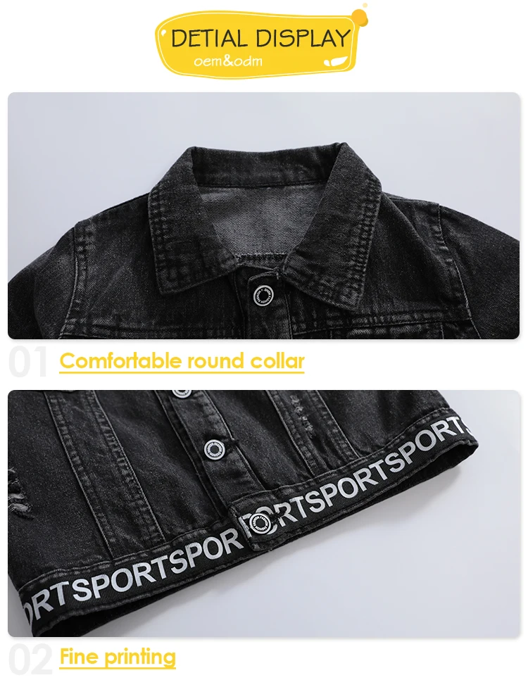 Letter Design Children Kids Girls Designer Clothes 2 Piece Set Black Denim Clothing Jacket Unisex  Long Jeans Pants Outfit