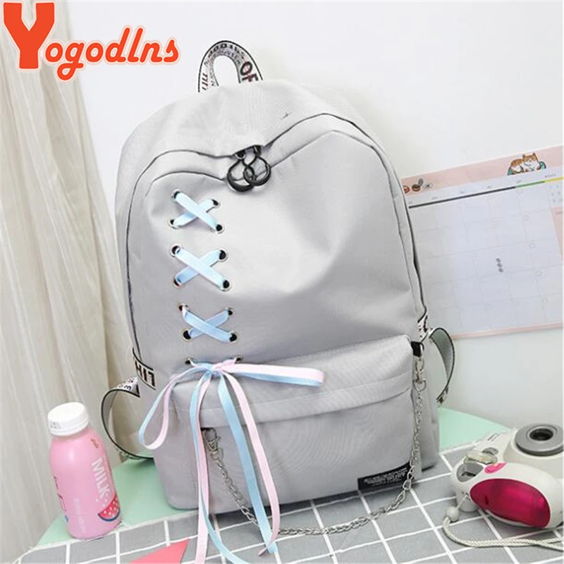 Yogodlns Tide Oxford рюкзак с цветными лентами декоры подростковые девушки школьный ранец женский большой емкости ранец