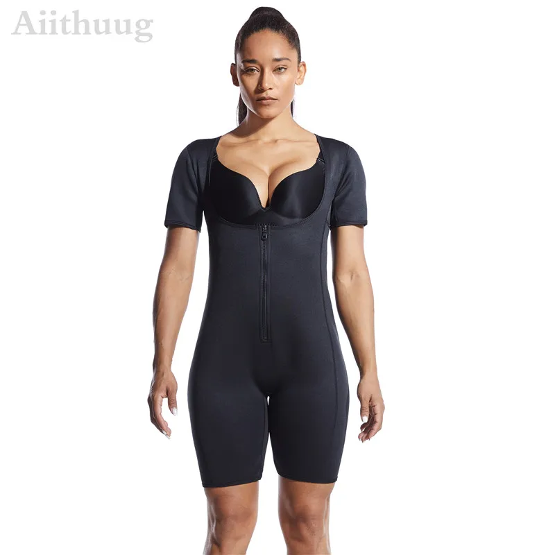 best shapewear for lower belly pooch Aiithuug Women's Sauna Suit Shapewear Weight Loss Corset Sweat Body Shaper Slimming Neoprene Short Sleeve Neoprene Bodysuit best shapewear