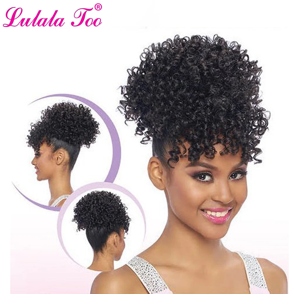 Synthetic Fake Afro�Kinky�Curly�Drawstring Ponytail With Bangs Wig Hair Bun Chignon Clip in Pony Tail Hair Extension