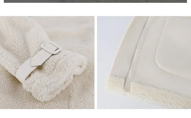 Women's Fur Coat Korean Coat Wild Lamb White Fur Coat Plush Motorcycle Clothing Fur One Loose Faux Fur Coat Furry Jacket