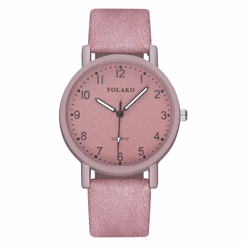Женские повседневные наручные часы с арабскими цифрами роскошные женские кожаные кварцевые часы YOLAKO для дропшиппинг часы - Цвет: pink