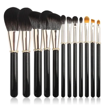 

12pcs Goat Hair Makeup Brushes Set Foundation Powder Concealer Contour Eyes Blending Brush Luxury Handle with Diamonds