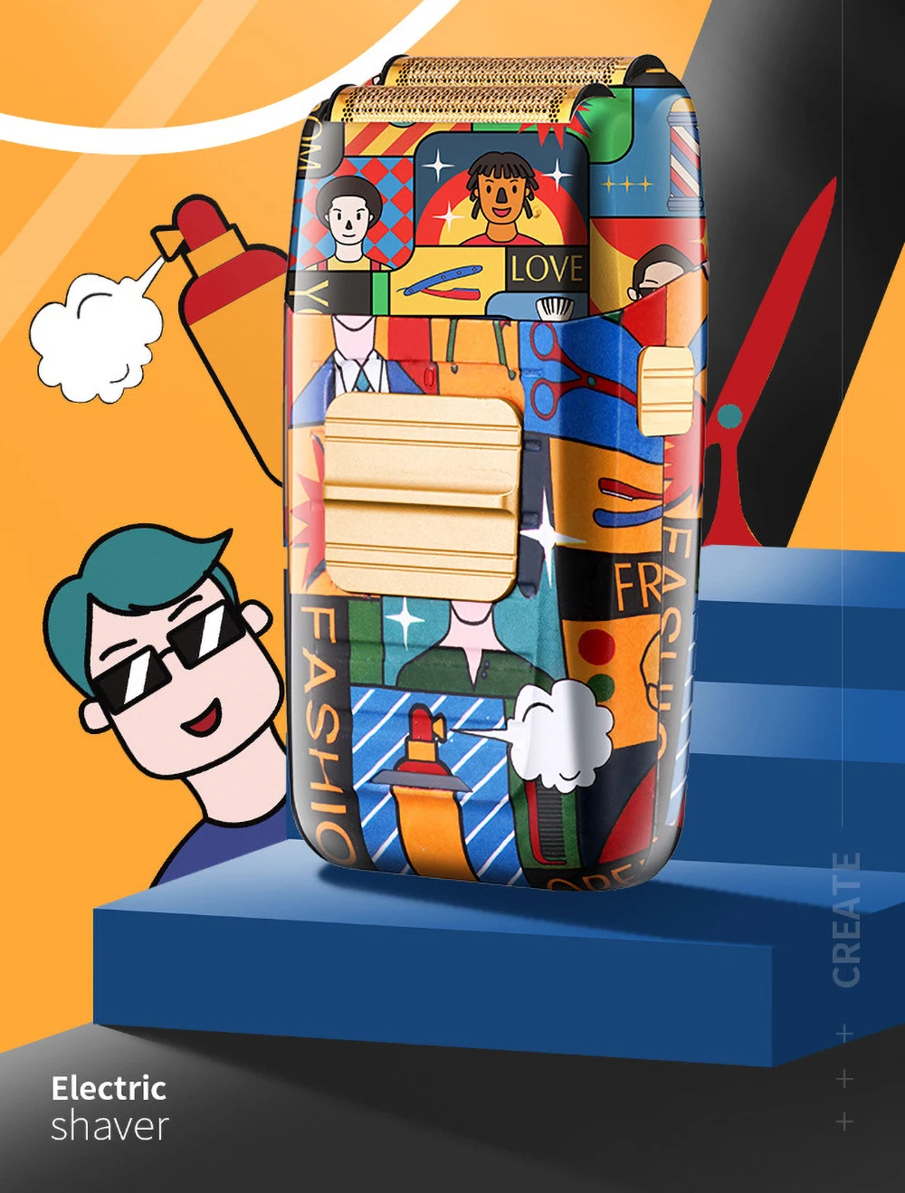 Corte de Cabelo do Agregado Cuidados com o Rosto Kemei Nova Personalidade Barbeador Graffiti Homens Cabeça Careca Barba Familiar Usb Elétrico Ferramentas 2 familiar usb barbeador elétrico ferramentas cuidados com o rosto
