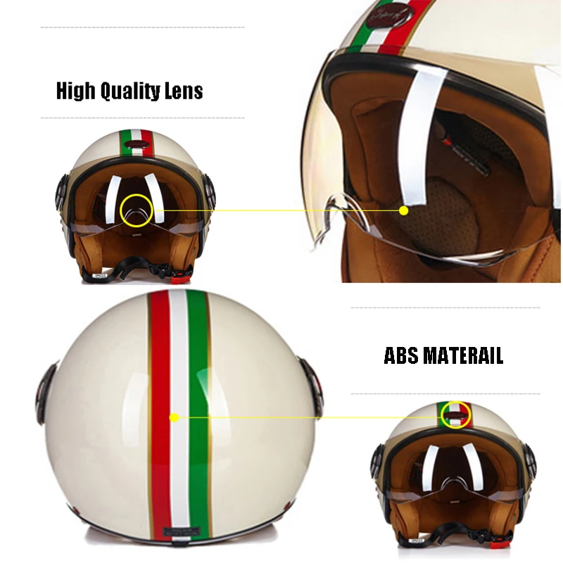 BEON moto rcycle винтажный скутер 3/4 шлемы с открытым лицом Ретро шлем E-bike шлем, одобренный ECE Italy moto casco