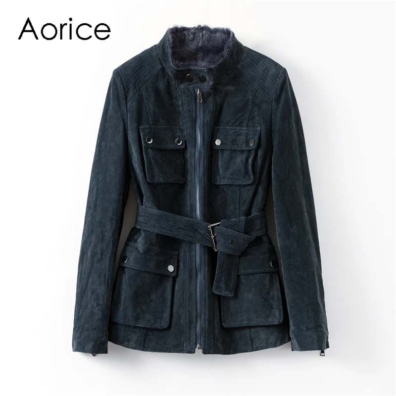 Aorice B401708 женские зимние из натуральной кожи на молнии пальто с поясом для отдыха леди пальто из натурального овечьего меха куртка пальто