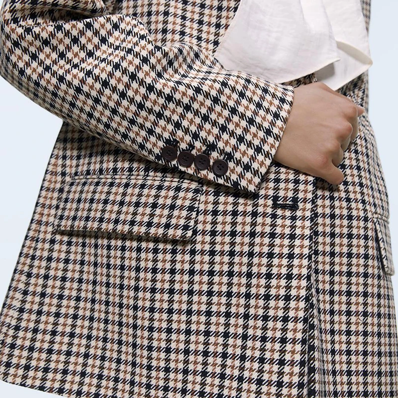 ZA Houndstooth Блейзер Женский трендовый зима осень новейшие английские Клубные пиджаки с поясом Темперамент Топы вечерние подарки