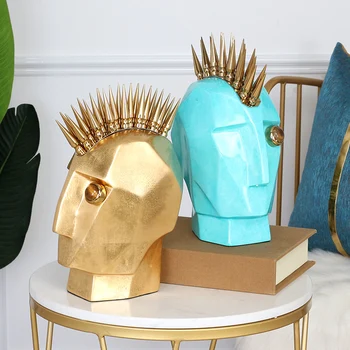 

Home Decoration Accessories Abstract Gold Silver Punk Head Figurine Living Room Ornament objetos decorativos para a casa