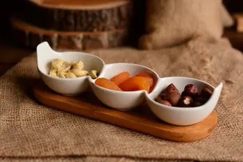 

Dividere 3 Part Snack Bowl | Bamboo and Porcelain | Home--Nuts | Made in Turkey