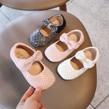 

Girls Sandals New Korean Version of Bowknot Soft Sole Leather Shoes Rhinestone Non-Slip All-Match Princess Shoes