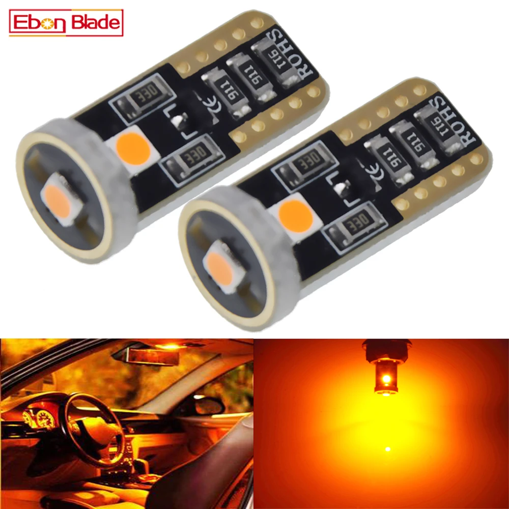

2x Car Lights T10 LED Signal Lamp W5W 3030 SMD Auto Car Interior Dome Map Trunk License Plate Light Bulb Amber Yellow Orange 12V