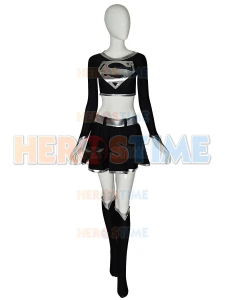 Новейший Темный супердевочка косплей костюм спандекс зентай костюм косплей платье суперзлодей костюм
