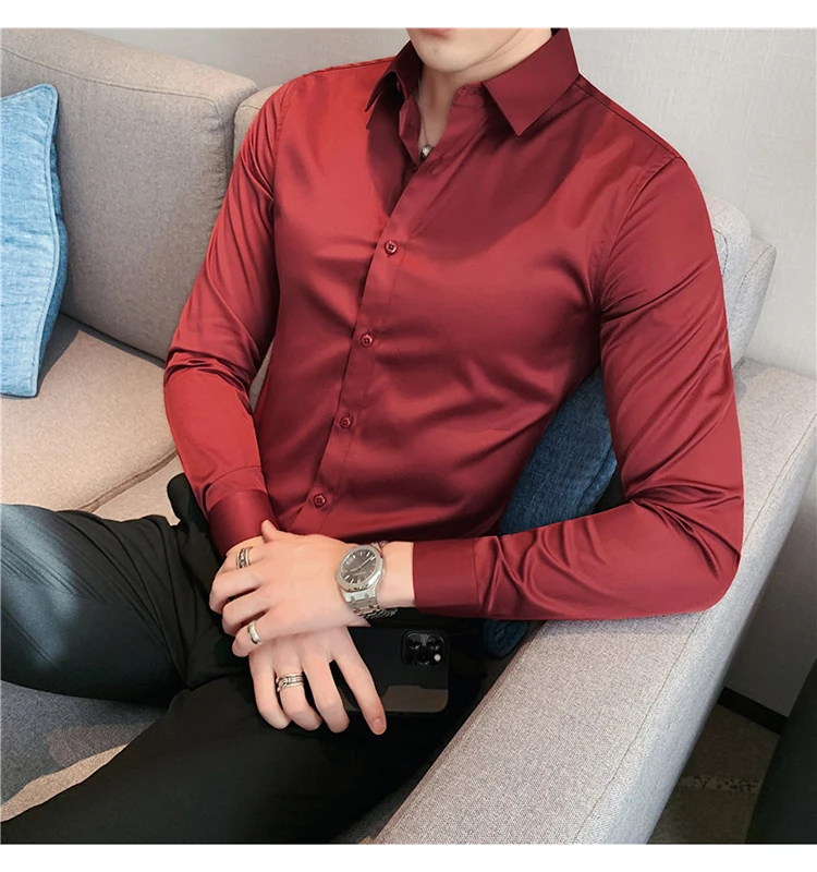 Piiuiy Yuik Men Shirts Europe Size Slim Fit Male Shirt Solid Long Sleeve British Style Cotton Mens Shirt