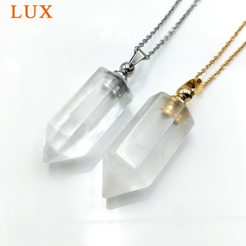 natural carved gems stone perfume bottle pendant clear crystal rock quartz diffuser essential oils charm for necklace