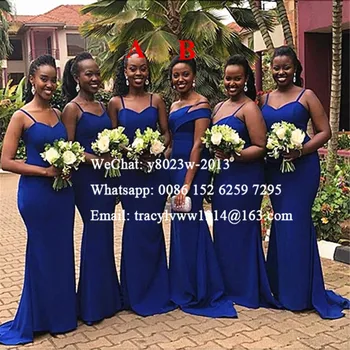 

Promotion Royal Blue Bridesmaid Dresses 2020 African Women Sweetheart Long Sweep Train Wedding Guest Dress Party Gown
