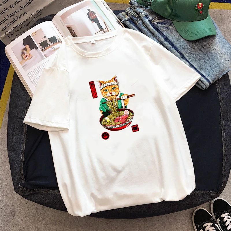 06 Корейский милый мультфильм лапша кошка Повседневная футболка Ulzzang одежда в стиле Панк harajuku Винтаж дропшиппинг альбом печати Футболка feminina - Цвет: 06