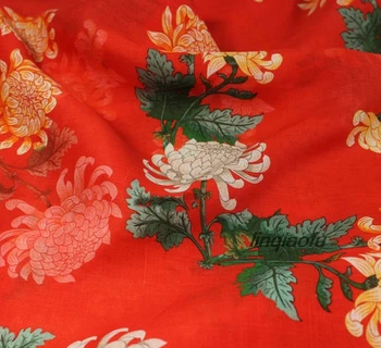 

Original Chinese chrysanthemum element summer printed ramie fabric