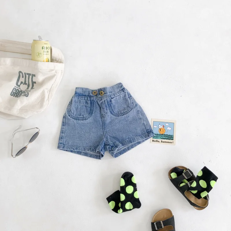 

DFXD 2020 Summer Fashion Baby Girls Denim Short Pants Children Clothes Cotton Button Girls Jeans Shorts For 1-7T Kids Hot Shorts