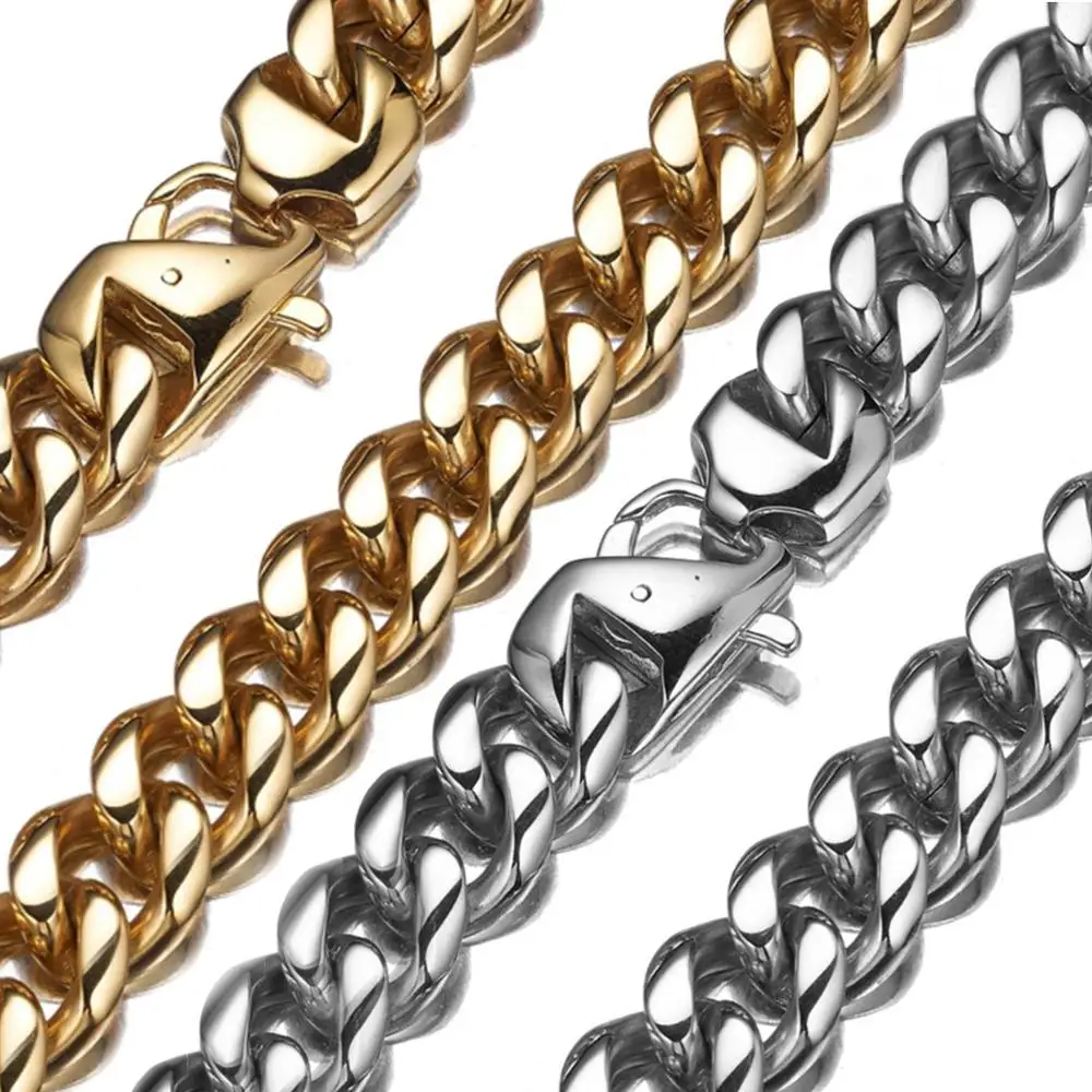 

13/15mm Stainless Steel Sliver Gold Cuban Miami Chain Joker Necklace Or Bracelet Men's Women's Fashion Couple Gift 7-40 inches