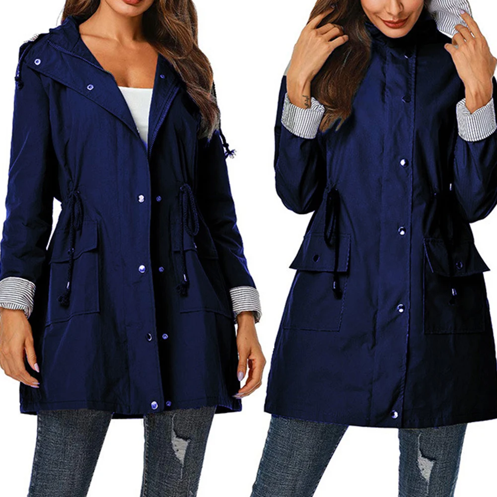 Women Lady Trench Coat Waterproof Solid Color moda feminina Hooded Autumn Trench Coat Long Sleeve manteau femme Outwear тренч
