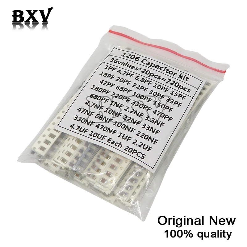 

36VALUES 1PF-10UF ELECTRONIC CAPACITOR SET 1206 SMD CERAMIC CAPACITOR ASSORTMENT KIT 22PF 47PF 22NF 100NF 2.2UF 4.7UF Capacitors