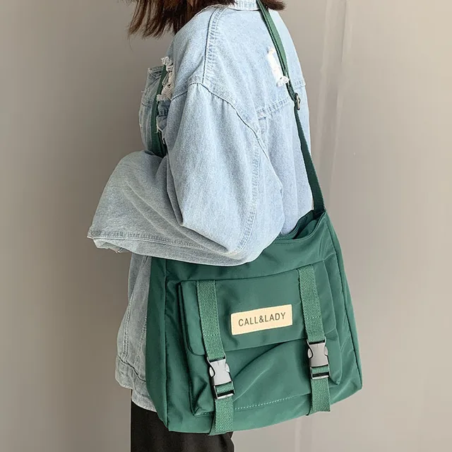 Fashion Classic Simple Messenger Bag Women's South Korea Chic Postman Bag Lady Student Nylon Waterproof Canvas Schoolbag Bag Waterproof