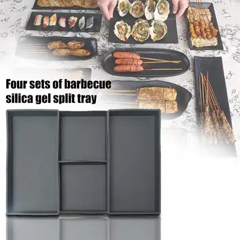 

4pcs/set Dishwasher Safe Grey Soft Silicone Split Charging Non Stick Home Kitchen Solid Sheet Pan Cooking Reimagined BBQ Dining
