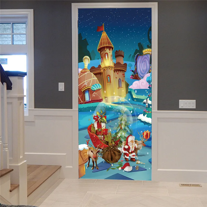 55.57 X 51.58 Inch Christmas Door Sticker Decorations Winter Christmas Door Clings Removable Seasonal Glass Door Stickers With Snowflake Decals For Window Door Refrigerator Christmas Gift