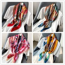 Женский квадратный шарф, модная шаль с принтом кота, шарфы с цветочным принтом, женские шали, хиджаб, Прямая поставка 90*90 см