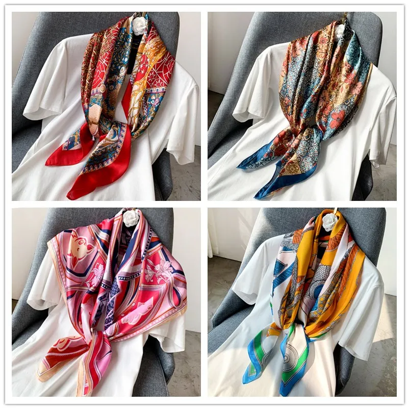 

2020 Women Square Scarf Fashion Shawl Print Cat Flower Scarves Lady Shawls Femme Hijab Dropshipping 90*90cm