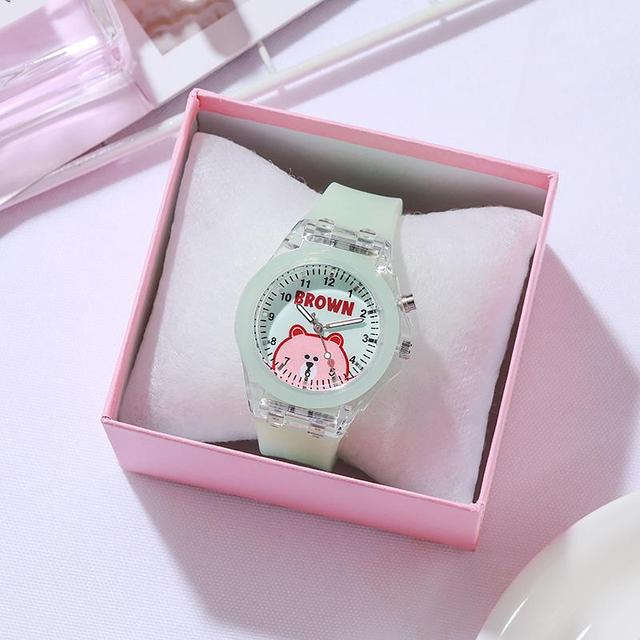 Light Source Bear Pattern Children Watch Cartoon Silicone Luminous Strap Kids Watches Boys Girls Kids Party Gift Clock