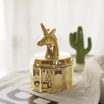 

Retro Court Ceramic Animal Candy Jar Unicorn Jewelry Box Wedding Ring Earrings Necklace Storage Can Organizer Trinket Box Gifts