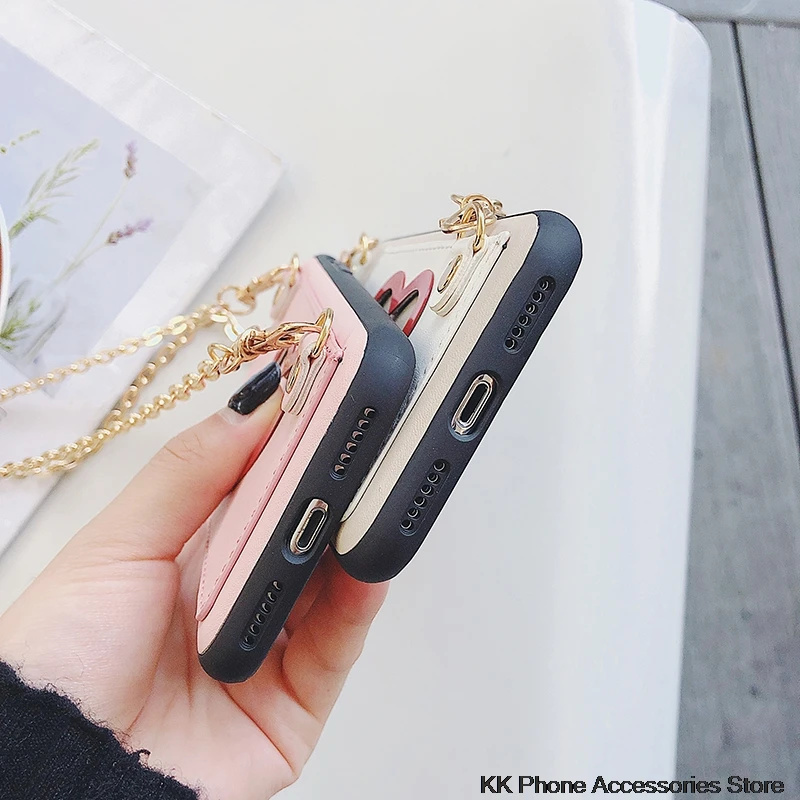 Чехол-Кошелек с сердечками для iPhone X, XR, XS, Max, длинный кожаный чехол с цепочкой для iPhone 6, 6s, 7, 8 Plus, чехлы для телефонов