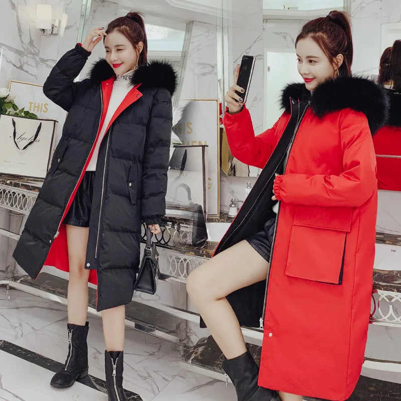 

Pocket Cotton-padded Clothes 2018 Winter Fashion Comfortable Simple Cool Solid Color Mid-length Long Sleeve