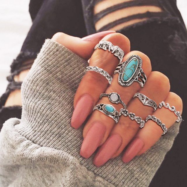 Styles Trendy Boho Midi Knuckle Ring Set For Women Crystal Geometric Finger Rings Fashion Bohemian Jewelry