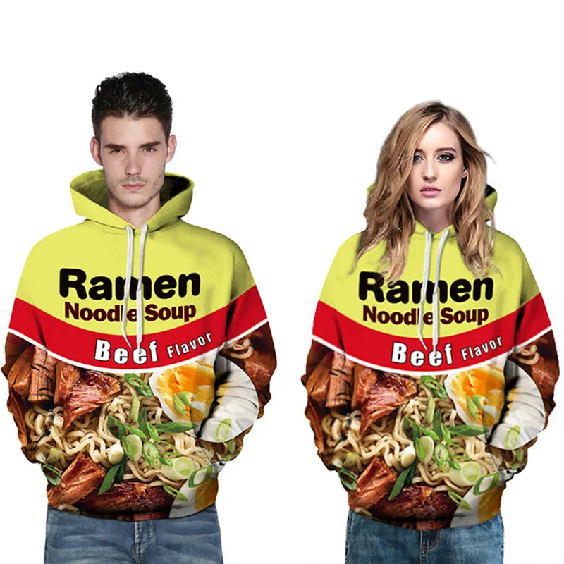 New 3D Food Digital Printing Loose Hooded Lovers Wear Hoodies European and American Style Sportswear Popular 2