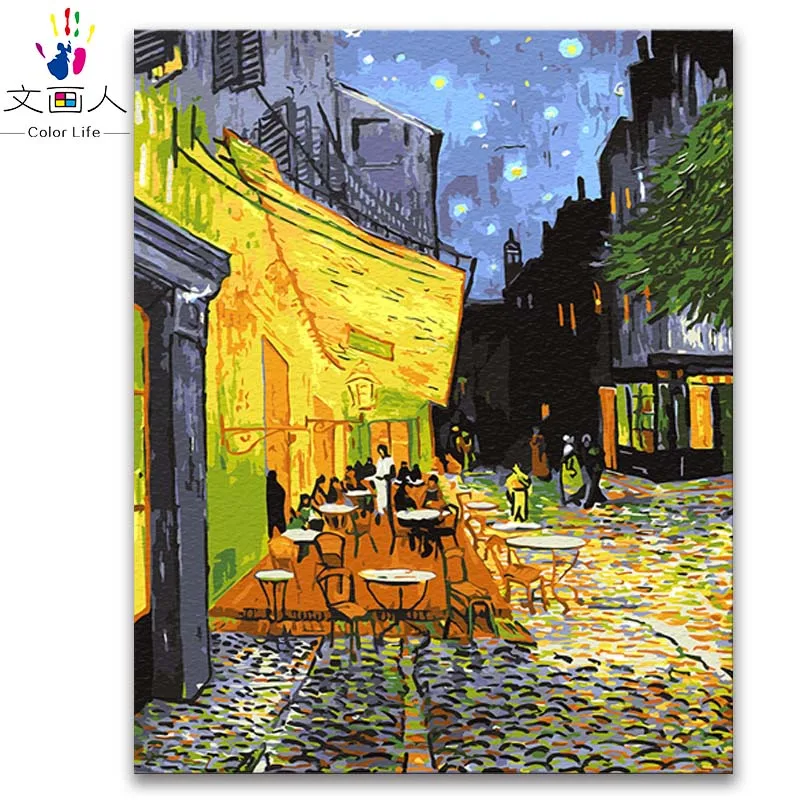 Картина «сделай сам» по номерам картины Винсента Ван Гога «Звездная ночь» Абстрактные Художественные картины по номерам с рамкой - Цвет: 3331 Coffee square