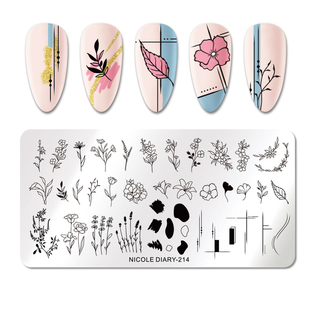 DIARY Line Flower Nail Stamping Plates Chinese Style Letter Pattern Nail Art Stamp Templates Face Leaf Printing Stencil