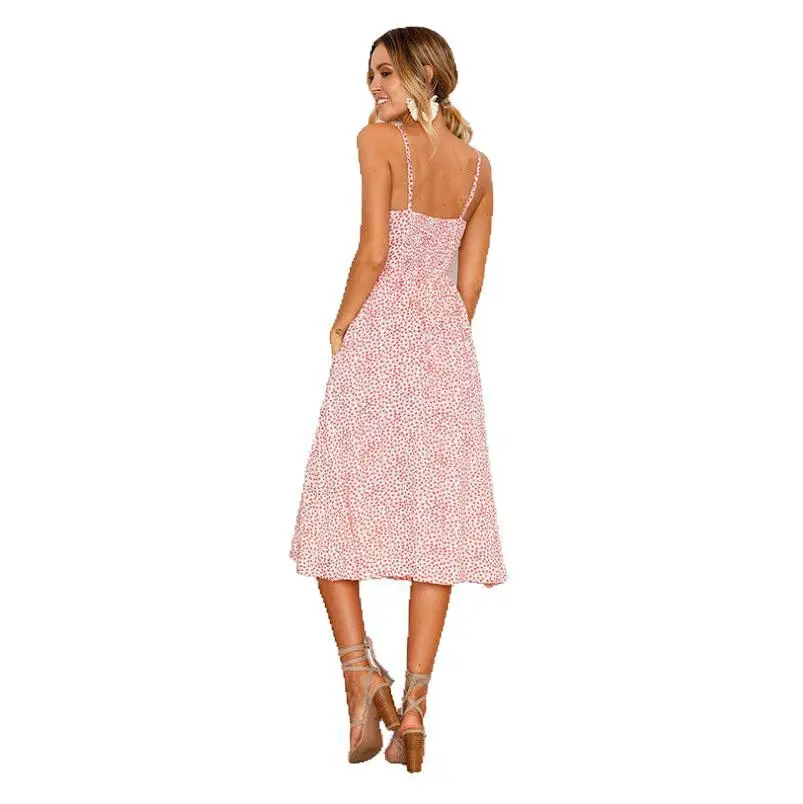 

2019 Spring-Summer Hot Selling Pattern Printed Strap Backless Dress Women's