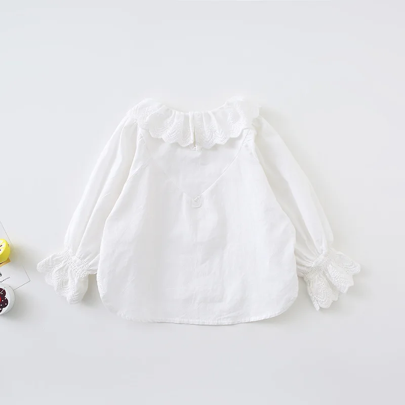 Блузки для маленьких девочек; топы из чистого хлопка с оборками и рукавами; новая осенняя одежда для малышей; детские белые рубашки в Корейском стиле