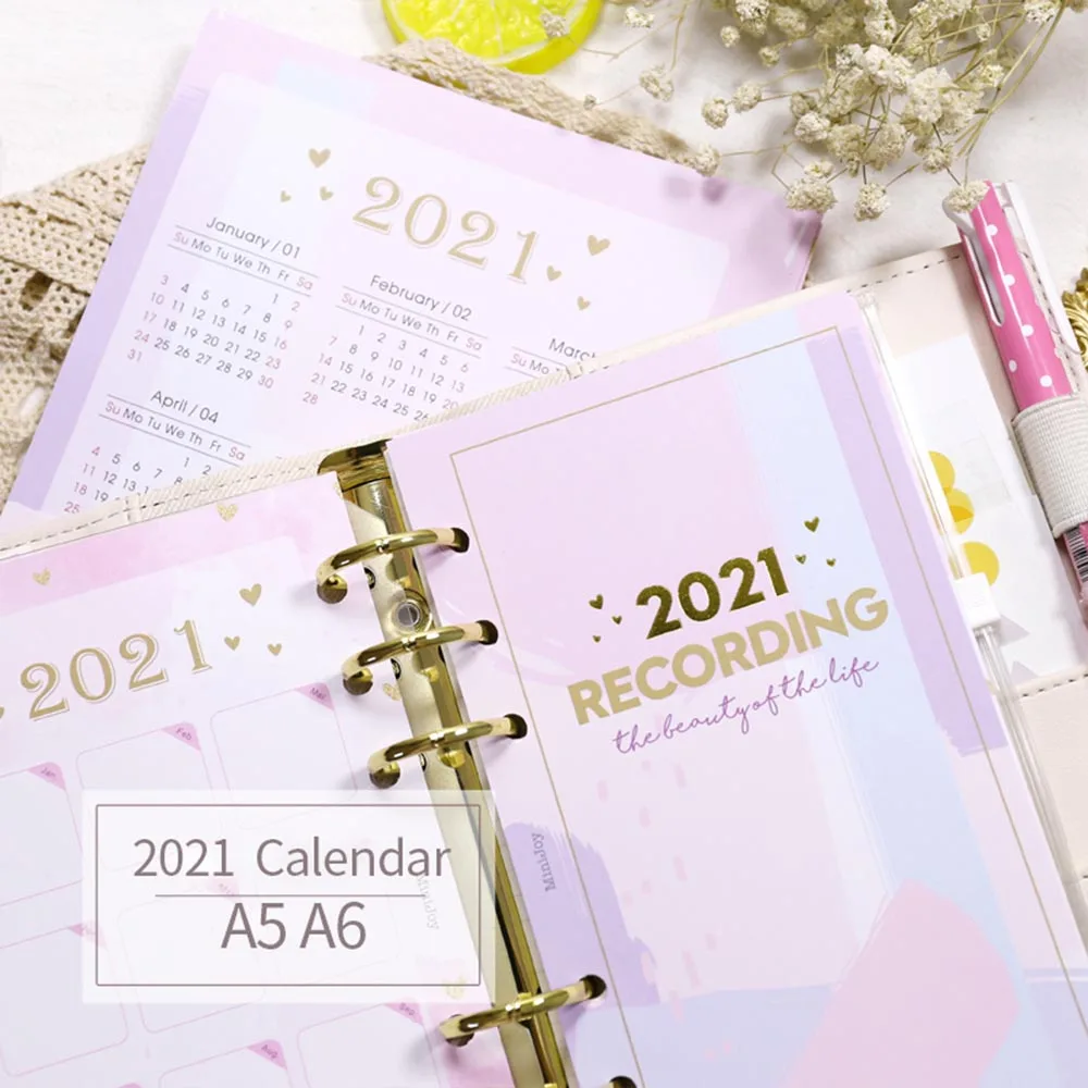 

2021 Calendar Index Divider for 6 Holes Diary Binder Month Planner Notebooks A5 A6 Chedule Inner Page Card