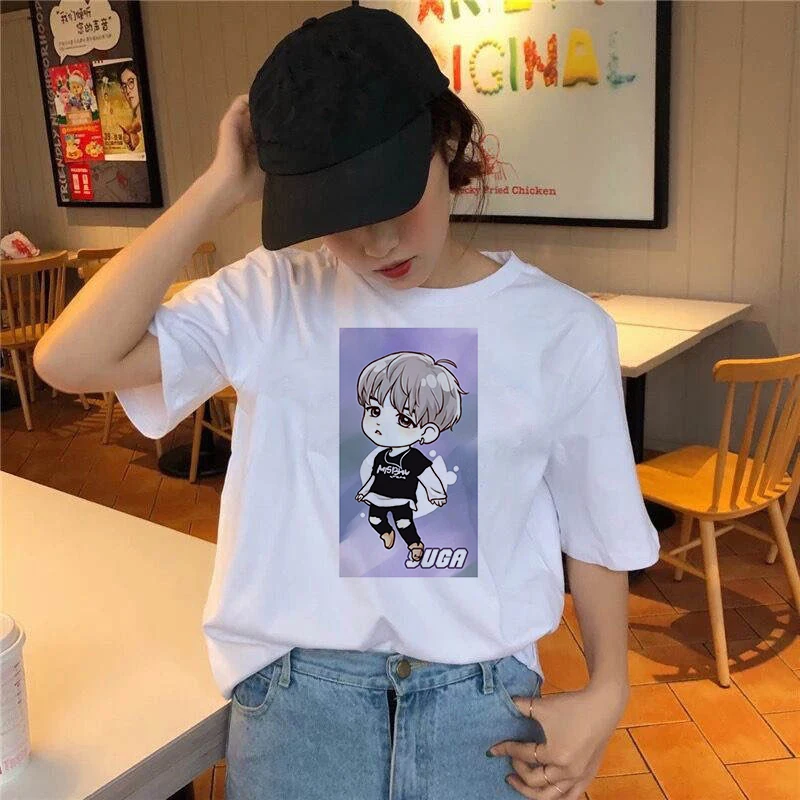 Fashion Comic boy T Shirt Women Lovely Print Short Sleeved O-neck T-shirt Vintage Vogue Ullzang Tshirt Harajuku Tops
