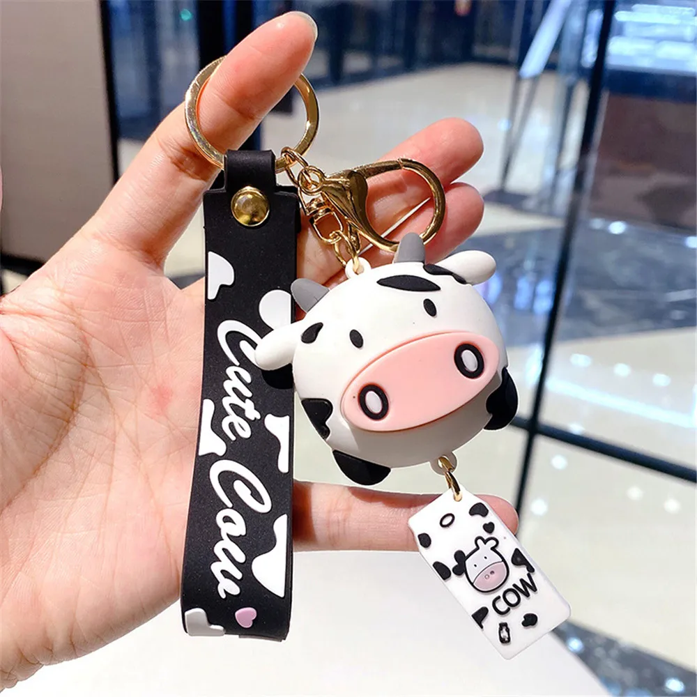 Creative Silicone Animal Cow Keychains Schoolbag Handbag Pendant Car Key Chain Personality Cute Keychain Accessories Men Women