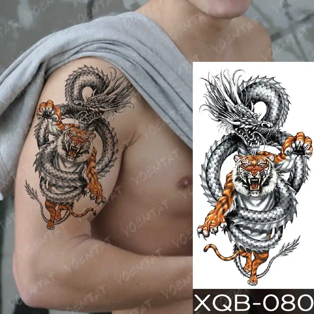 Dragon Wolf Tiger Animal Waterproof Temporary Tattoo Sticker Man Arm Leg Tato Body Art Fake Tatto Water Transfer Tatoo Women
