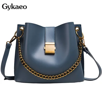 

Gykaeo Solid Color PU Leather Ladies Small Shoulder Bag Women Shopping Chains Bucket Crossbody Bag Fashion Casual Messenger Bag
