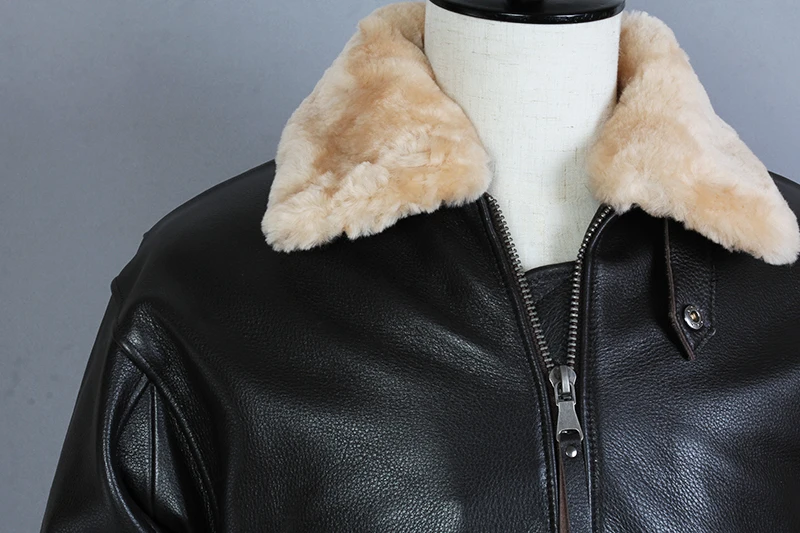 Avirex fly Fur collar Genuine Leather Jacket Men Cow Leather G1 Air force Flight Jacket Bomber Jacket Male Winter Coat