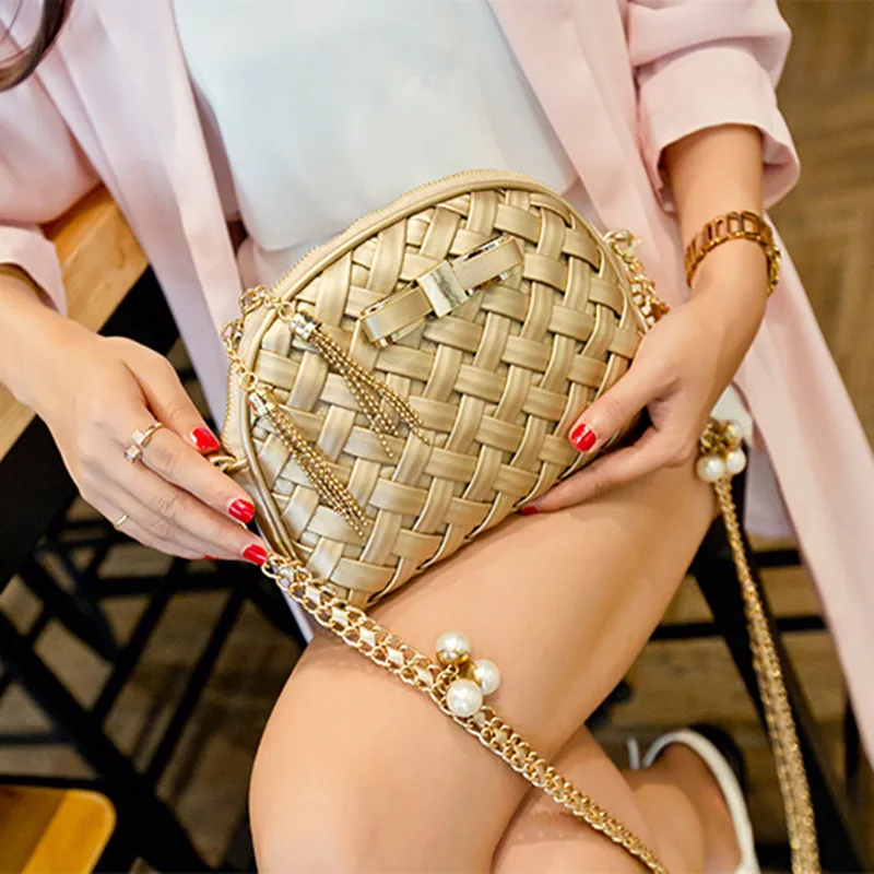 

2019 New Luxury Fashion Shoulder Bag Chain Woven Bag Bow Messenger Bag Women Leather Handbags Genuine Leather Handbags